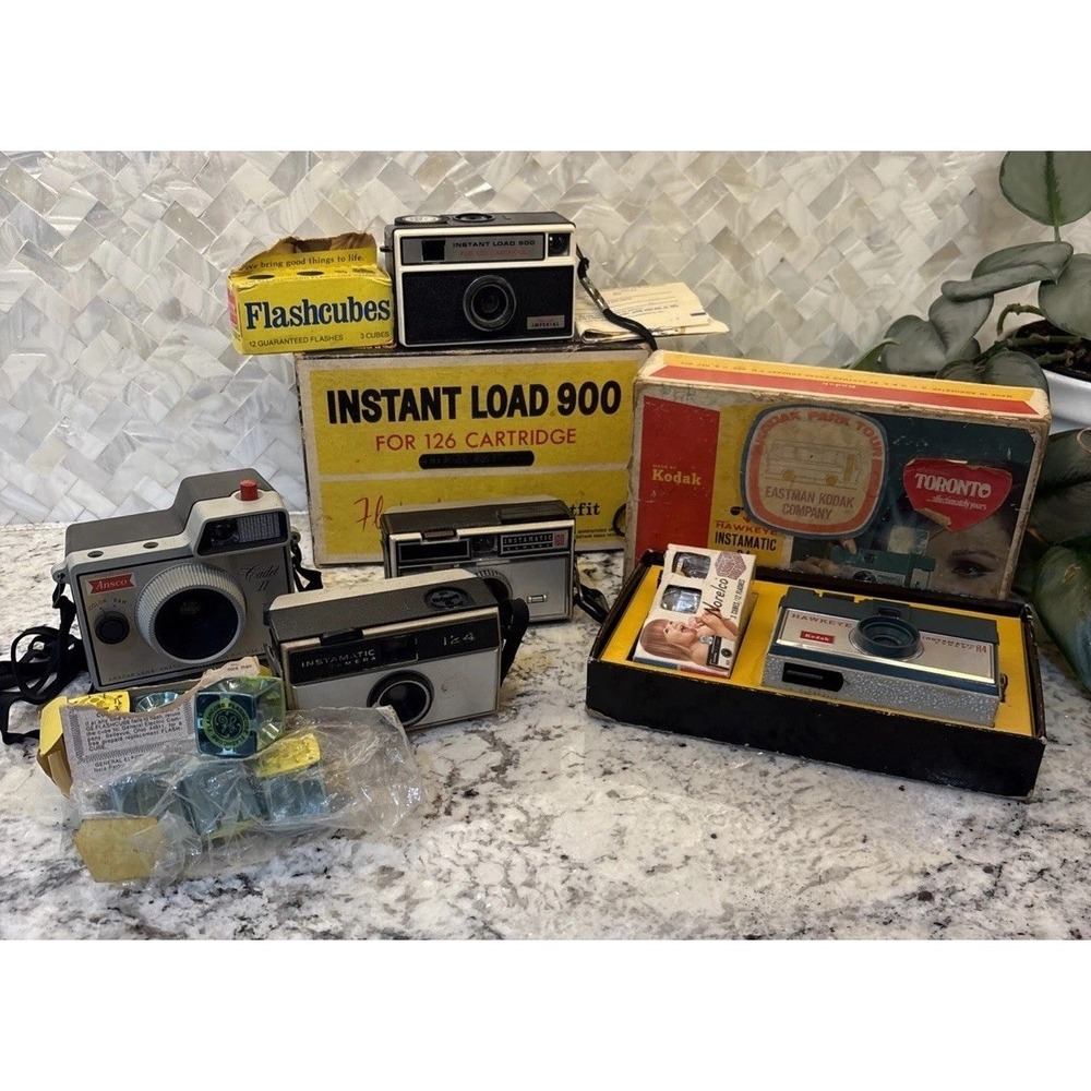 5 Camera Lot Kodak Instant Load 900 Ansco Untested Mixed Lot /PARTS ONLY Display